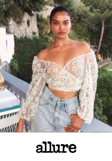 Allure US April 2020 sees Shanina Shaik name KORA Organics Noni Glow Sleeping Mask as one of her favorite beauty products